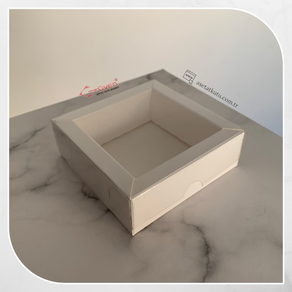 [Duvarlı Kutu] 9x9x3 Altı Beyaz Karton Üstü Asetat Kutu