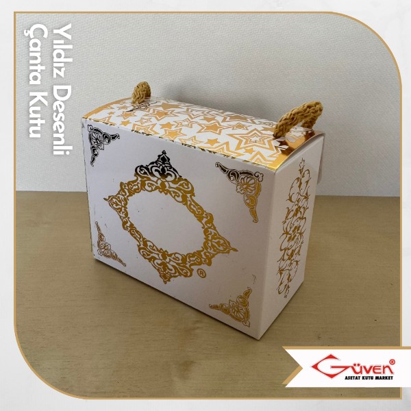 [İp Saplı] 7x9x4.5 Yıldız Desenli Çanta Kutu