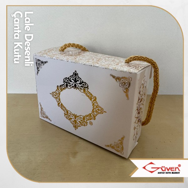 [İp Saplı] 8x12x4.5 Lale Desenli Çanta Kutu