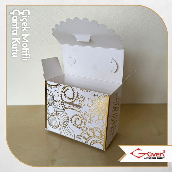[Karton Saplı] 7x9x4.5 Çiçek Motifli Çanta Kutu