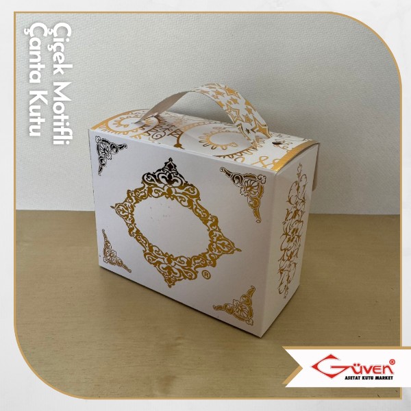 [Karton Saplı] 7x9x4.5 Çiçek Motifli Çanta Kutu