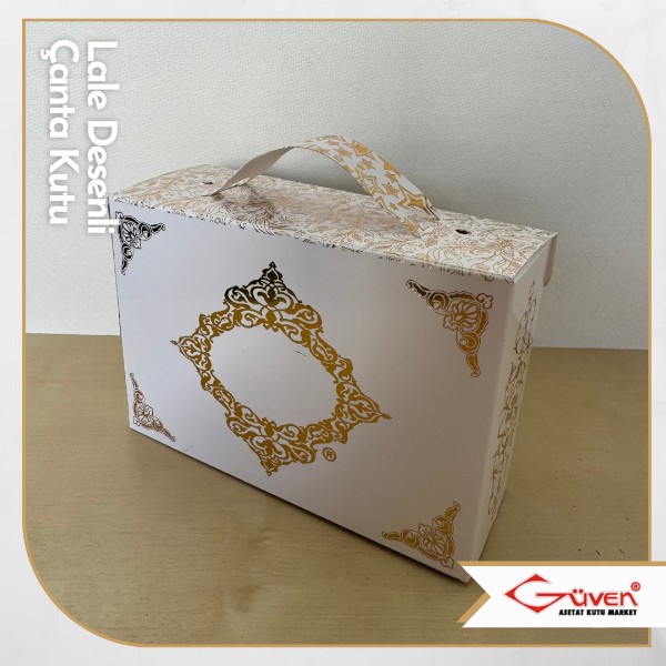 [Karton Saplı] 8x12x4.5 Lale Desenli Çanta Kutu
