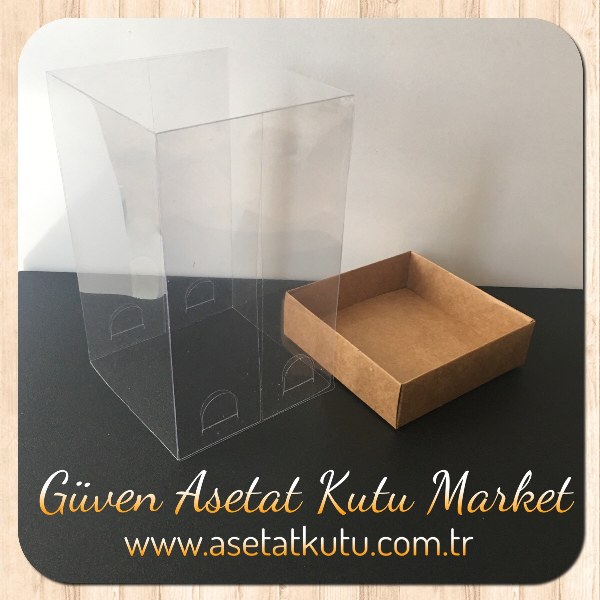 10x10x16 Altı Kraft Karton Üstü Asetat Kutu