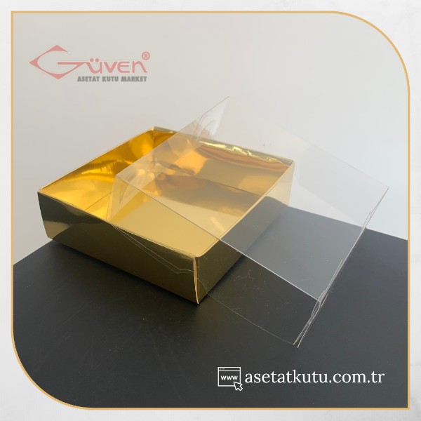 10x10x3 Altı Gold Metalize Karton Üstü Asetat Kutu