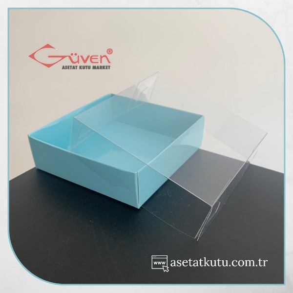 10x10x3 Altı Mavi Karton Üstü Asetat Kutu