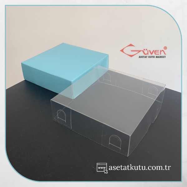 10x10x3 Altı Mavi Karton Üstü Asetat Kutu
