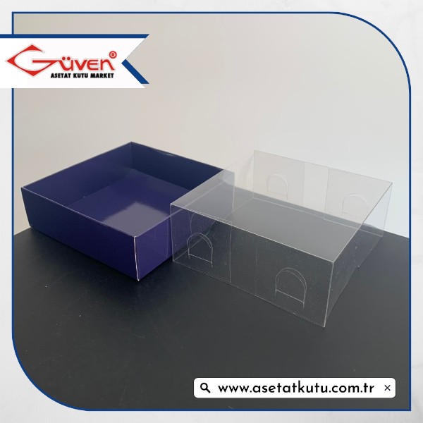 10x10x4 Altı Lacivert Karton Üstü Asetat Kutu