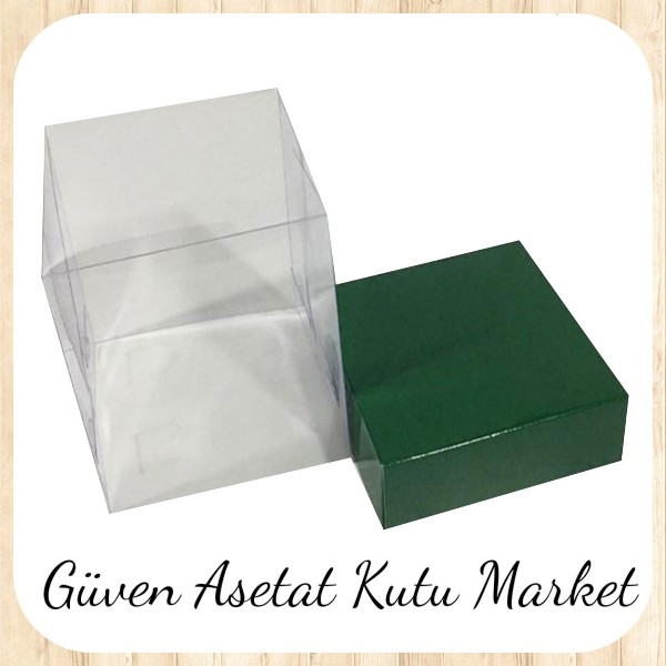 12x12x12 Altı Yeşil Karton Üstü Asetat Kutu