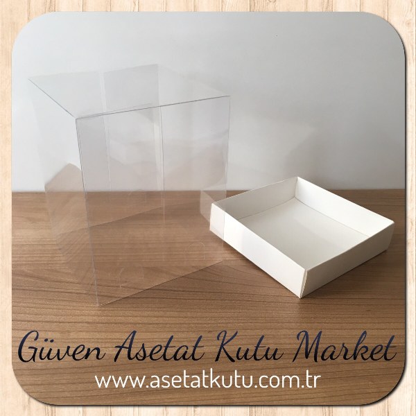 12x12x15 Altı Beyaz Karton Üstü Asetat Kutu
