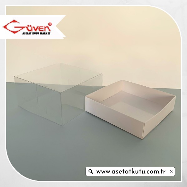 12x12x6 Altı Beyaz Karton Üstü Asetat Kutu