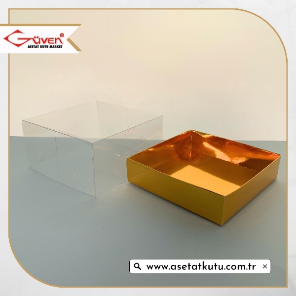 12x12x6 Altı Gold Metalize Karton Üstü Asetat Kutu