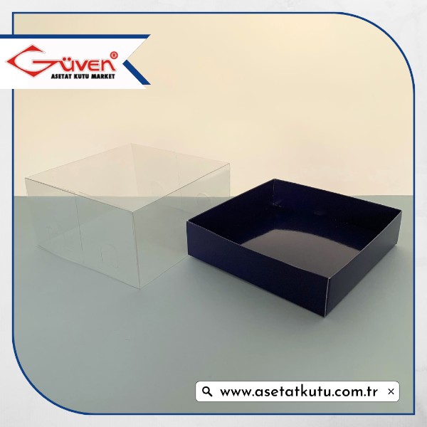 12x12x6 Altı Lacivert Karton Üstü Asetat Kutu