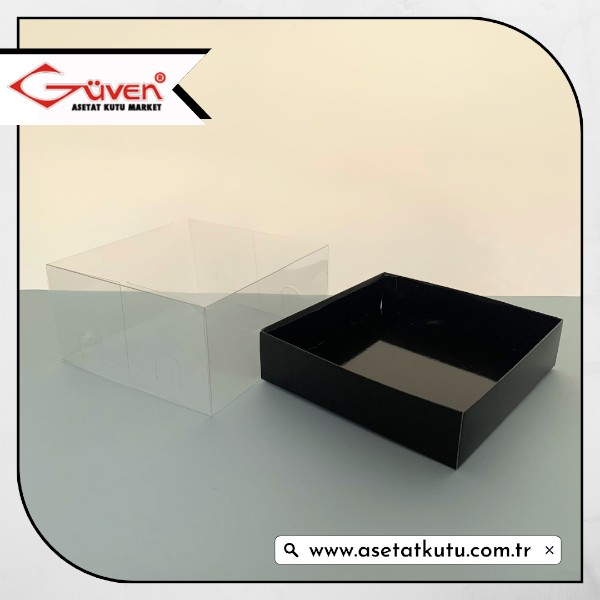 12x12x6 Altı Siyah Karton Üstü Asetat Kutu