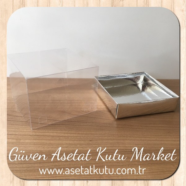 12x12x8.5 Altı Gümüş Metalize Karton Üstü Asetat Kutu
