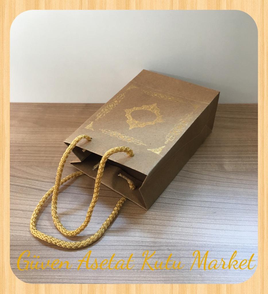 12x17x7 Ölçülü Kraft Üzerine Gold Saray Desenli Karton Çanta