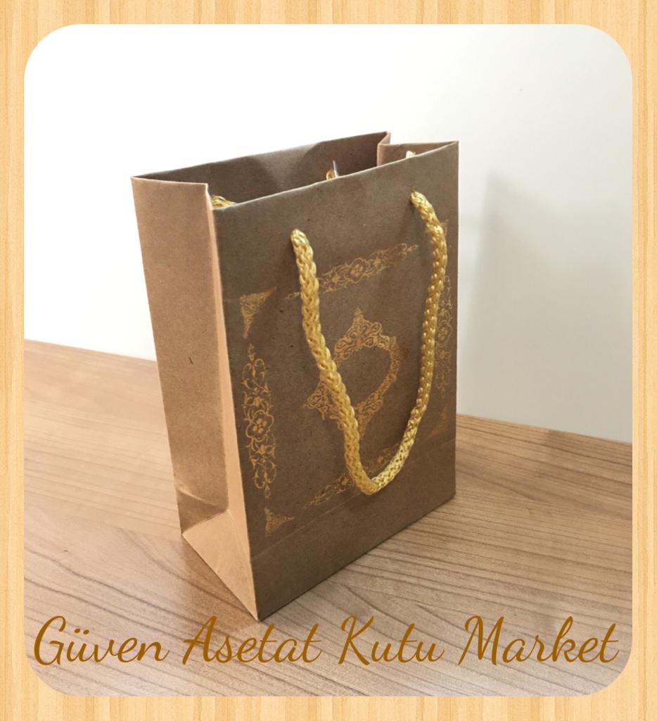 12x17x7 Ölçülü Kraft Üzerine Gold Saray Desenli Karton Çanta