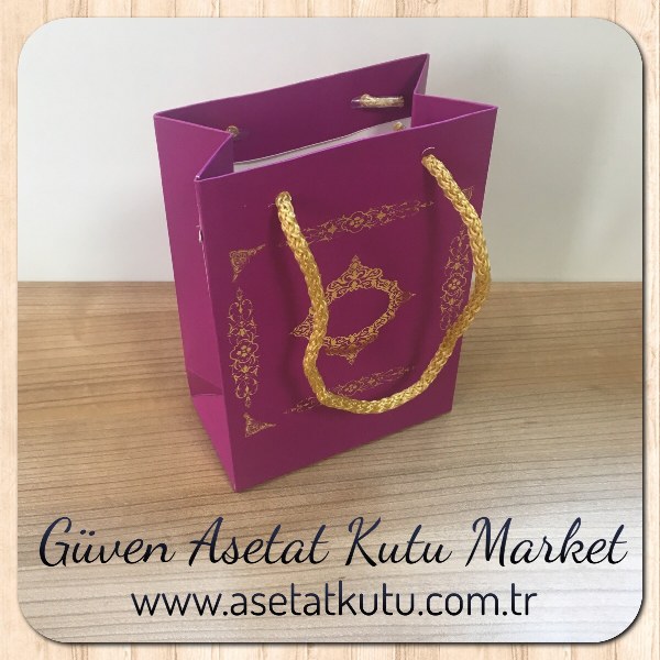 12x17x7 Ölçülü Mor Üzerine Gold Saray Desenli Karton Çanta