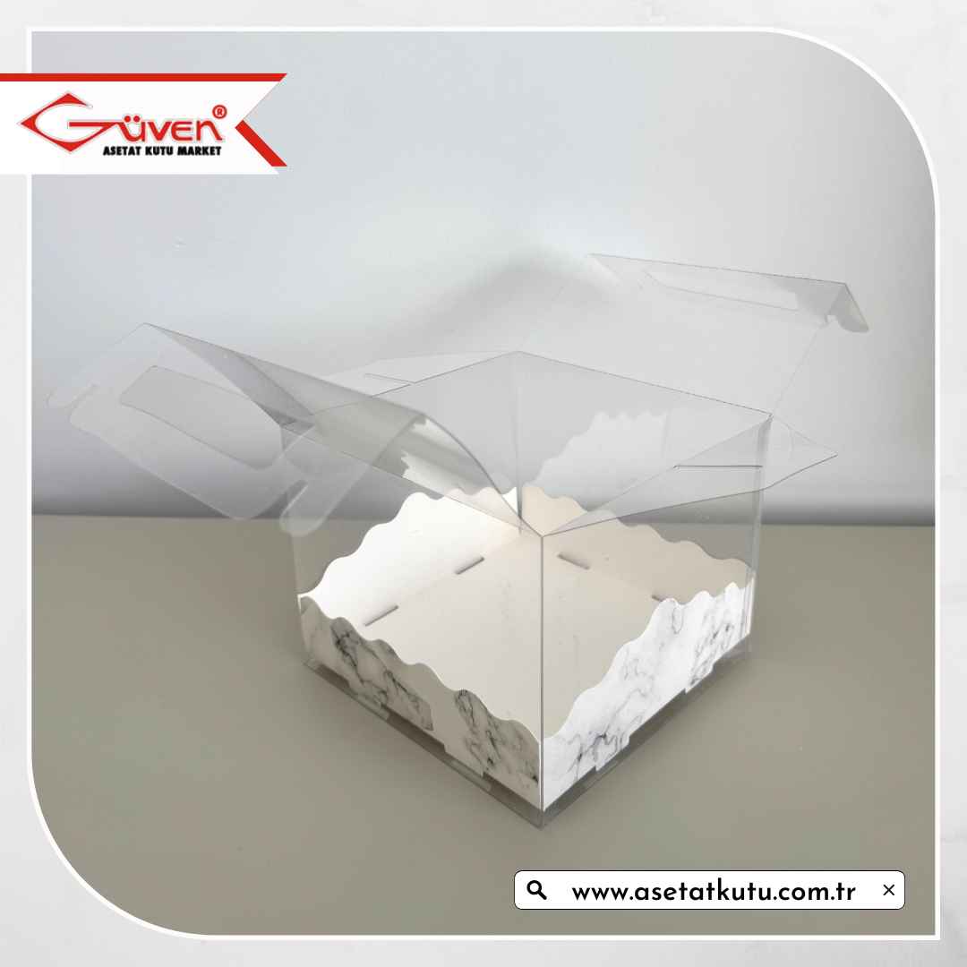 13x13x12 Beyaz Mermer Desen Pasta Kutusu