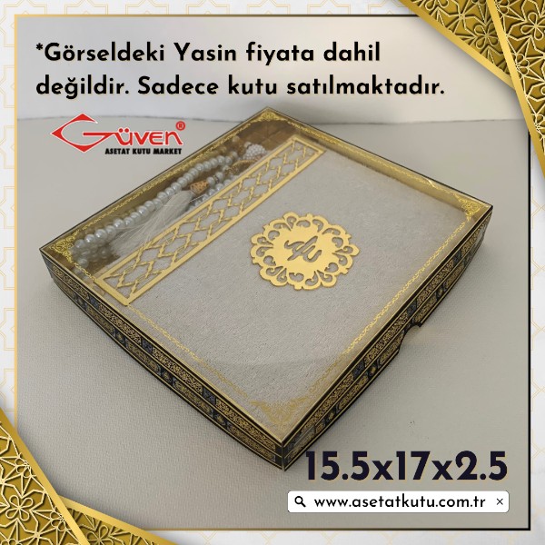 15.5x17x2.5 Altı Gold Karton, Üstü Kabe Temalı Asetat Kutu [Desen #2]