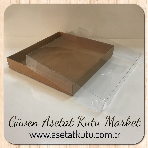 15.5x17x2.5 Ölçülü Altı Kraft Karton Üstü Asetat Kutu
