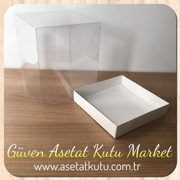15x15x17.5 Altı Beyaz Karton Üstü Asetat Kutu
