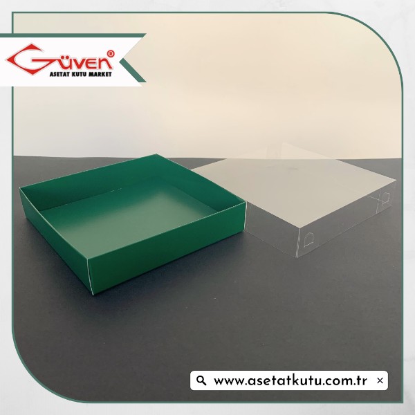 15x15x3 Altı Yeşil Karton Üstü Asetat Kutu