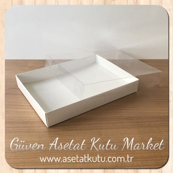 15x20x3 Altı Beyaz Karton Üstü Asetat Kutu