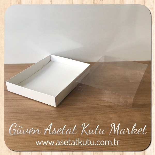 15x20x3 Altı Beyaz Karton Üstü Asetat Kutu