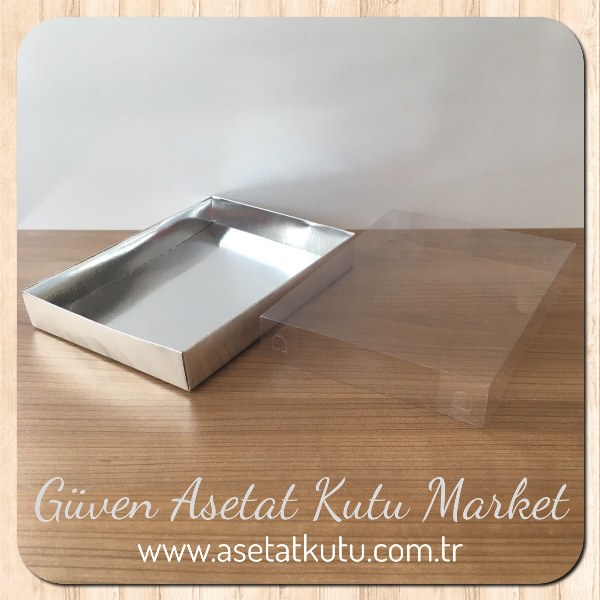 15x20x3 Altı Gümüş Metalize Karton Üstü Asetat Kutu
