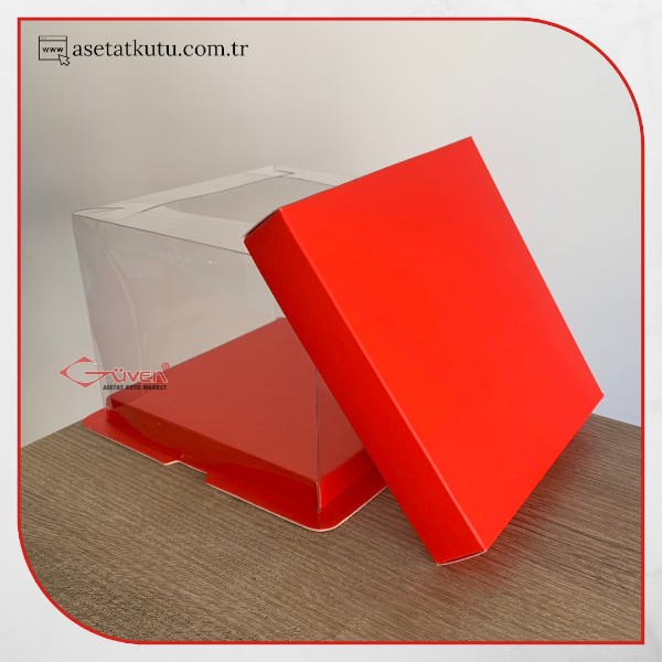 17x17x12.5 Kırmızı Karton ve Asetat Kutu (HM27)