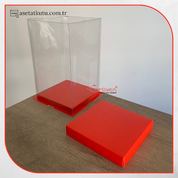 17x17x28 Kırmızı Karton ve Asetat Kutu (HM29)