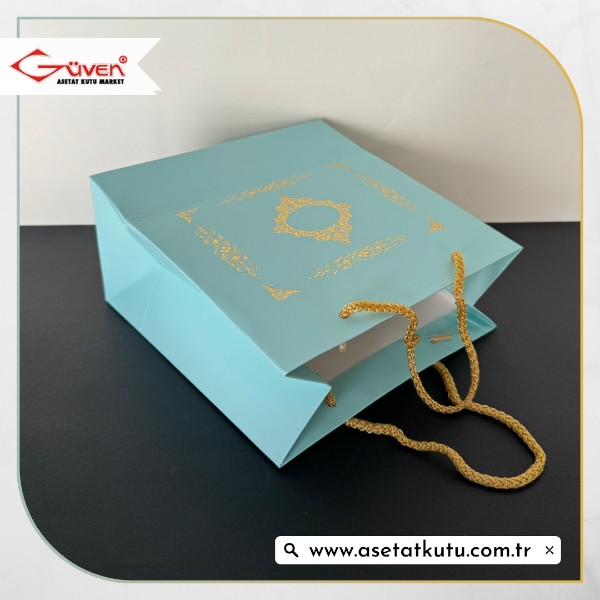 20x20x10 Mavi Üzerine Gold Saray Desenli Karton Çanta