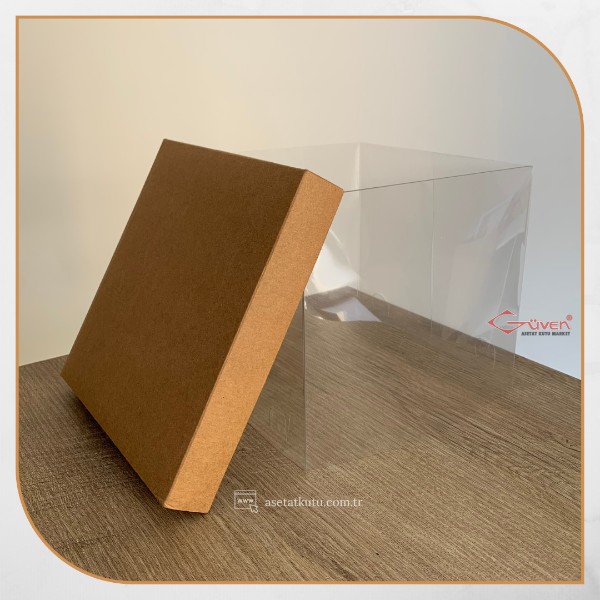 20x20x17.5 Altı Kraft Karton Üstü Asetat Kutu