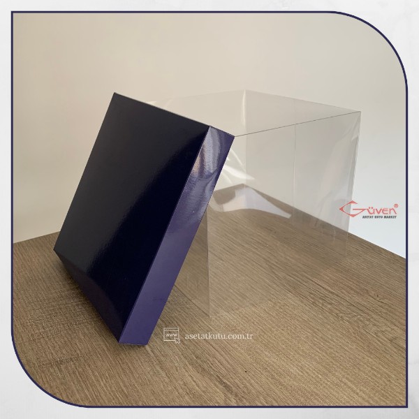 20x20x17.5 Altı Lacivert Karton Üstü Asetat Kutu