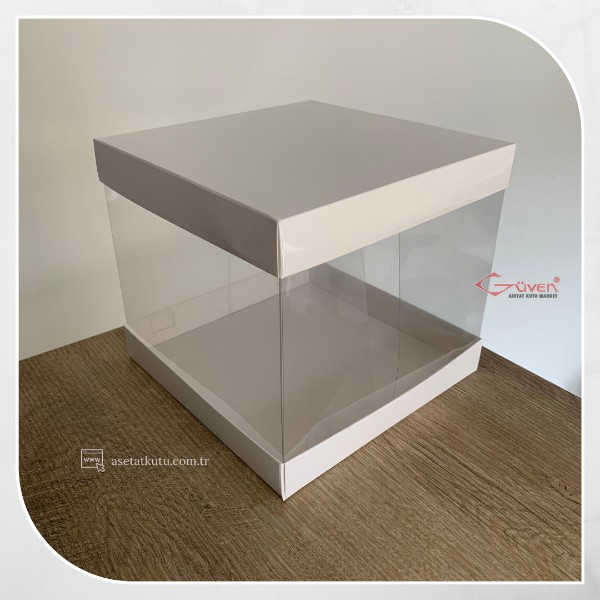 20x20x17.5 Asetat, Çift Taraflı Beyaz Karton Kutu