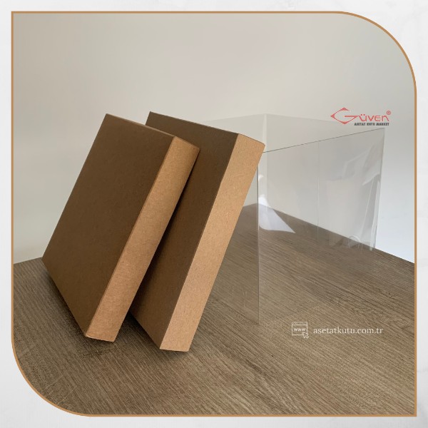 20x20x17.5 Asetat, Çift Taraflı Kraft Karton Kutu
