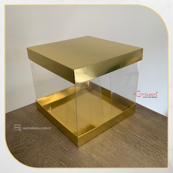20x20x17.5 Asetat, Çift Taraflı Gold Karton Kutu