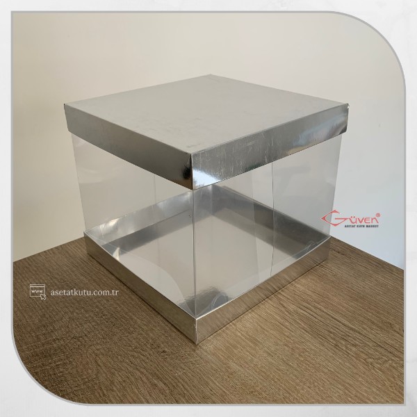 20x20x17.5 Asetat, Çift Taraflı Gümüş Karton Kutu