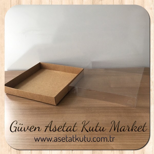 20x20x3 Altı Kraft Karton Üstü Asetat Kutu