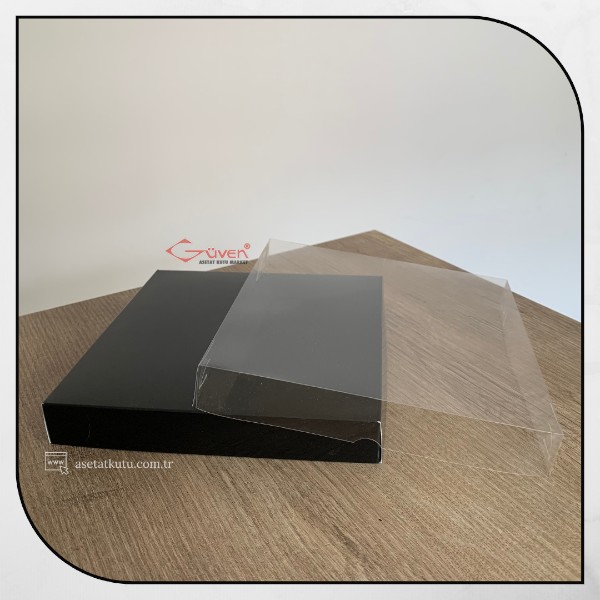 20x20x3 Altı Siyah Karton Üstü Asetat Kutu