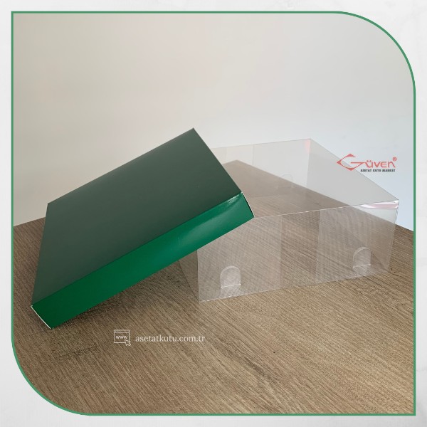20x20x8 Altı Yeşil Karton Üstü Asetat Kutu