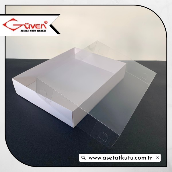 20x25x5 Altı Beyaz Karton Üstü Asetat Kutu