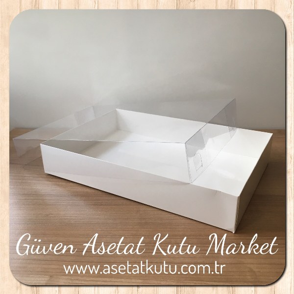 20x30x5 Altı Beyaz Karton Üstü Asetat Kutu