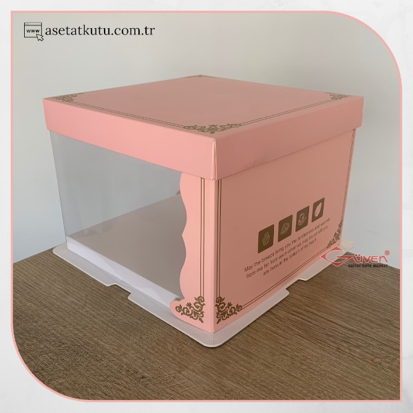 21.5x21.5x16 Pembe Yarı Karton Yarı Asetat Kutu (HM7)