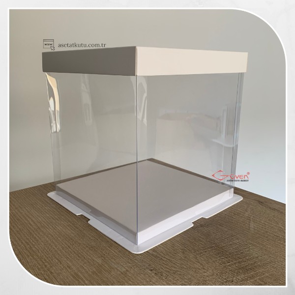 21.5x21.5x24 Beyaz Karton ve Asetat Kutu (HM31)