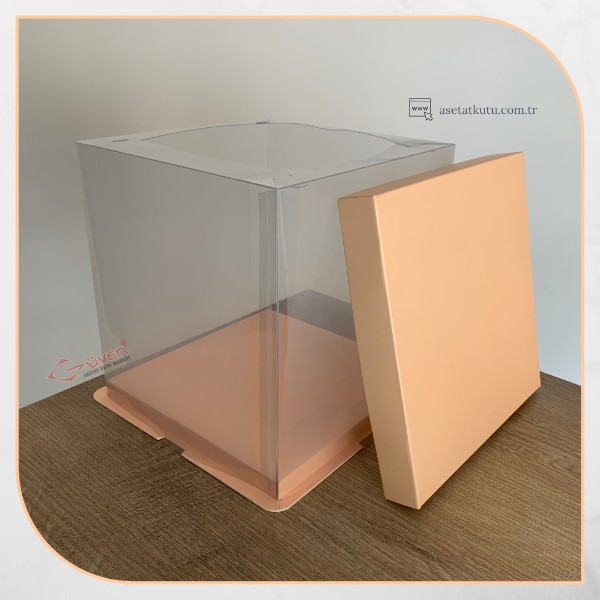 21.5x21.5x24 Pembe Karton ve Asetat Kutu (HM31)