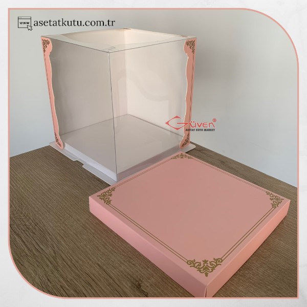 21.5x21.5x24 Pembe Yarı Karton Yarı Asetat Kutu (HM9)