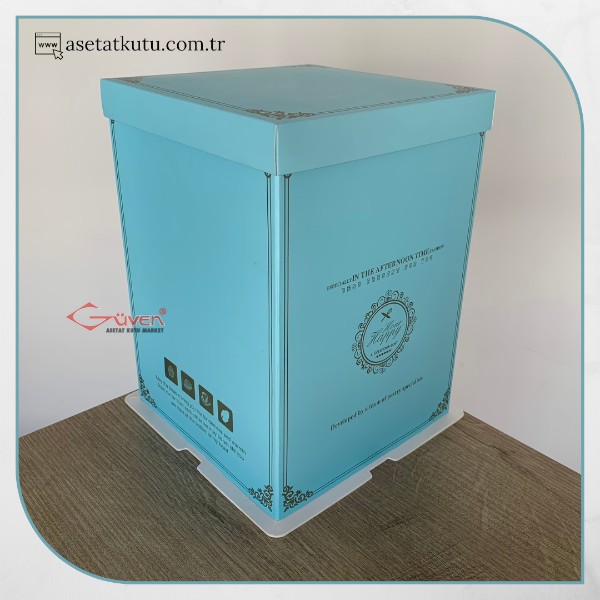 21.5x21.5x30 Mavi Yarı Karton Yarı Asetat Kutu (HM12)