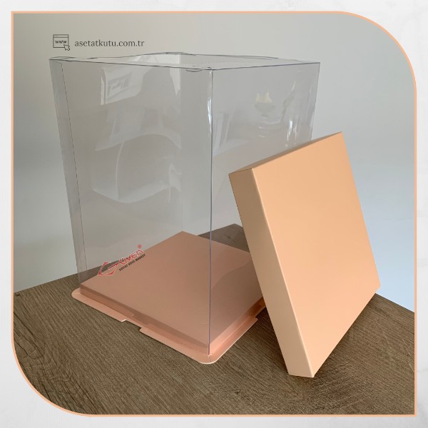 21.5x21.5x30 Pembe Karton ve Asetat Kutu (HM32)