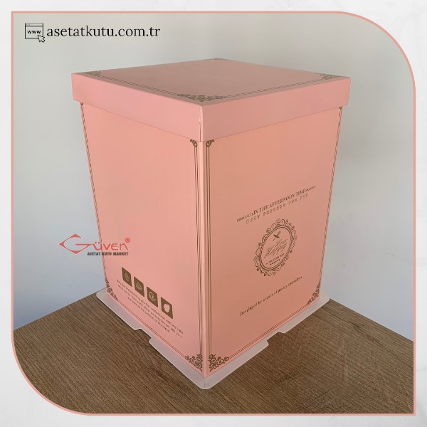 21.5x21.5x30 Pembe Yarı Karton Yarı Asetat Kutu (HM11)